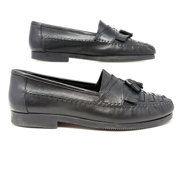 Giorgio Brutini Mens 11 M Black Leather Tassel Kiltie Woven Slip On Loafers - Picture 1 of 8